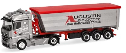 Herpa camion in miniatura Mercedes-Benz Actros Streamspace autoarticolato ribaltabile in acciaio Augustin Spedition, miniatura in scala 1:87, pezzo da collezione, Made in Germany, plastica