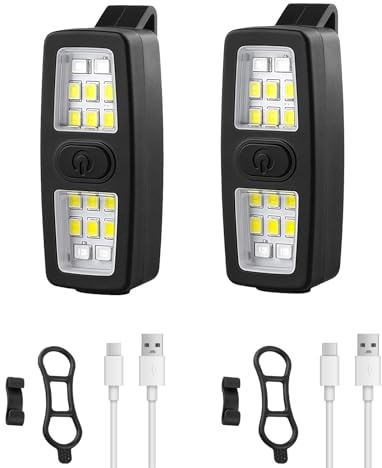 MeYuxg 2PCS Luz Running, Linterna LED Recargable, Mini Flashlight con 7 Modos de Iluminación, Recargable por USB, Linterna Pequeña para Correr, Senderismo, Acampada, Trabajo (Negro)