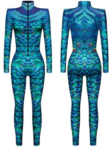 Kwatieh Meerjungfrau Kostüm Damen Meerjungfrau Body Glitzer Fischschuppen Jumpsuit Faschingskostüm Cosplay Overall Schwimmanzug Ganzkörperanzug #0131A