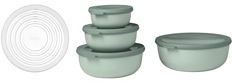 Mepal - Mikrowellengeschir set 4 teilig mit Mikrowellen-Abdeckung Cirqula - Mikrowellen Geschir - Geeignet für Kuhlschrank, Gefrierschrank & Mikrowellengeschirr - 4,6 l - Nordic sage