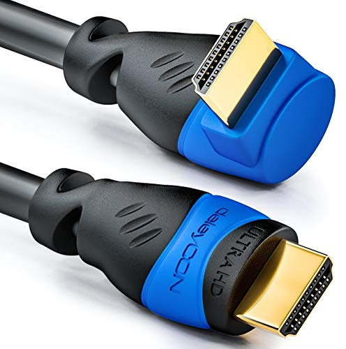 deleyCON 0,5m HDMI-Kabel Vinklad (90° Vinkel) - UHD 4K HDR 1080p 2160p EARC - för TV, Soundbar, Monitor, PC, Laptop, Projektor, PS5, Xbox - Svart