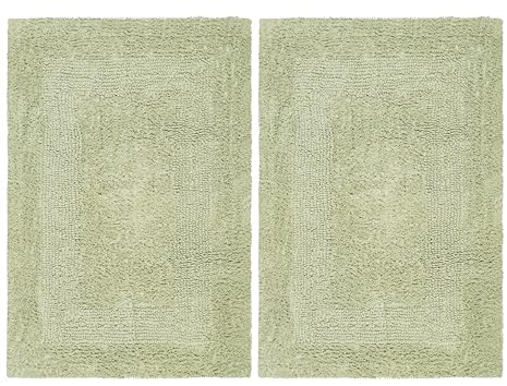 COTTON CRAFT 2 Pack Reversible Bath Mat Rug - Luxurious 17x24 Sage Green