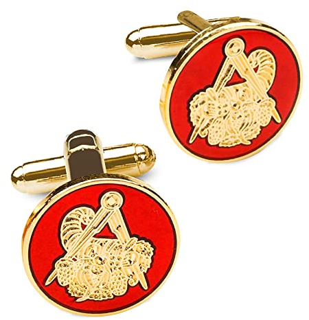 The Masonic Collection Rote runde Freimaurer-Manschettenknöpfe (Füllhorn-Symbol) – vergoldet – ein nützliches Freimaurer-Geschenk Accessoire für Freimaurer – Samtbeutel/Manschettenknopf-Box,