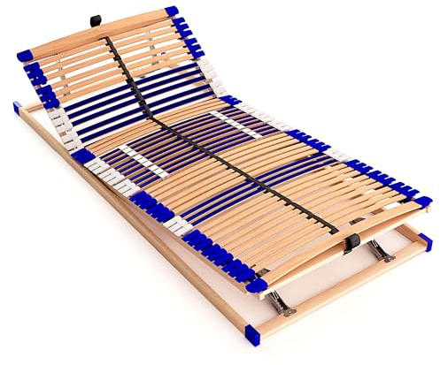 stabiler Lattenrost 100% BUCHE - Kopf- und Fußteil verstellbar - SCHULTERFRÄSUNG, 7 Zonen, 44 Federleisten, Härte-Regulierung, Mittelgurt - COMFORT 44® Vario - 100% fertig montiert (90x210cm)