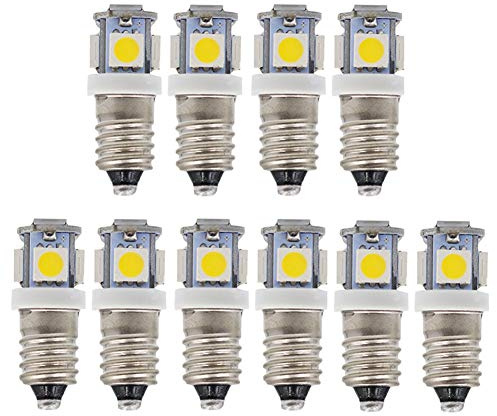 GutReise 10pcs E10 6V Cold White LED Bulbs Light Lamps 5SMD 0.5W (Cold White, 6V)