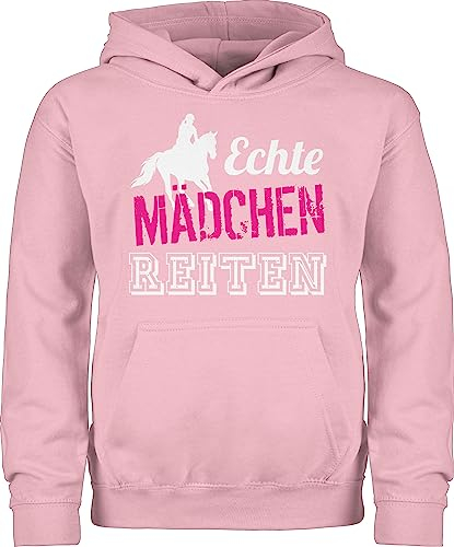 Kinder Hoodie Jungen - Pferd Pferde - Echte Mädchen reiten - 140 (9/11 Jahre) - Hellrosa - pferdepulli pferdepullover pferdeliebhaber horses pullover reitpullover reithoodies reiter reiterinnen