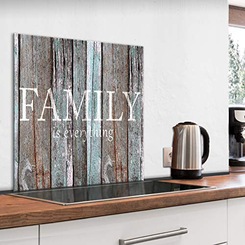 murando Glass Splashback for Kitchen Backsplash Cooker Protector | Tempered Glass Decorative Wall Art Panel Heat Resistant Graphic 60x60 cm / 24x24 Family Wood Boards