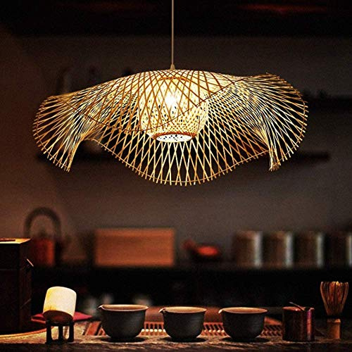 Vintage Bambus Gewebte Hängelampe Natürliche Bambus Gewebte Lampe Landbeleuchtung Pendellampe Handgewebte E27 Höhenverstellbare Hängeleuchte Villa Schlafzimmer Wohnzimmer Dekoration Kronleuchter,65cm
