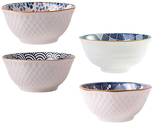 ZHANGZONG Bol INOX saladier INOX Bol Japonais Bol Petit Dejeuner Bol Chinois 4 pièces Bol à Soupe en céramique Bols de céréales en Porcelaine Bol de Ramen préparation de Repas Bols de Service de