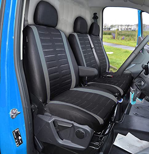 BAAZ Van Seat Covers, Universal Fit Most Trucks Vans Lorry Front Seat Cover, Single & Double Car Seat Covers for Single Driver and Double Passenger Seat 2+1 Seat Covers, 3D Stripe Print (Grey)