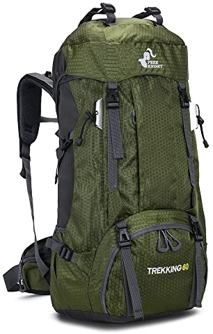 Bseash 60L Wasserdichter leichter Wanderrucksack mit Regenschutz, Outdoor Sport Tagesrucksack Multifunktions Reisetasche für Klettern Camping Reisen (Armeegrün)