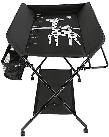 Cambiador plegable y móvil, Cambiador para bebés con medida, Mesa para cambiar pañales aprox. 80×66×(92-95-98) cm (Negro)
