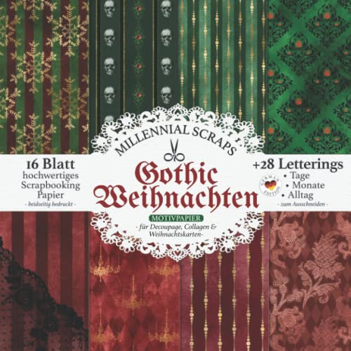 Gothic Weihnachten MOTIVPAPIER – für Decoupage, Collagen & Weihnachtskarten –: DIY Papier & Zubehör zum Ausschneiden I Mit Letterings I Adventskalender Basteln, Tagebuch Deko & Junk Journal Inspo