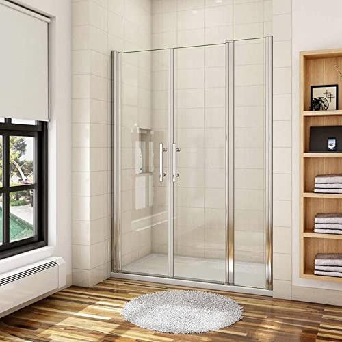 AICA porte de douche battante 150x197cm porte battante avec 1 élément fixe en 6mm verre anticalcaire