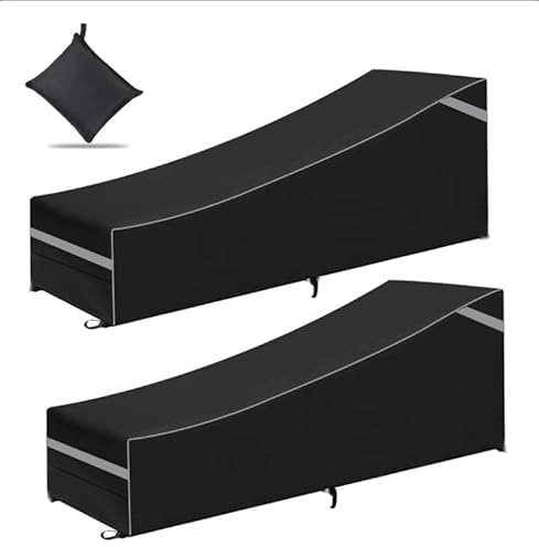 Lot de 2 housses de protection pour chaise longue de jardin avec bandes réfléchissantes, 200 x 70 x 40/75 cm, housse de protection avec 4 boucles coupe-vent, tissu Oxford 210D pour chaise longue