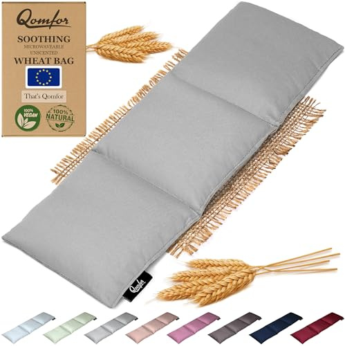 Körnerkissen - Wärmekissen Mikrowelle aus Baumwolle 46 x 12 cm - Weizen gefüllt - Weiches Dinkelkissen zur Schmerzlinderung Rücken, Nacken und Schulter - Tolles Geschenk - Hellgrau