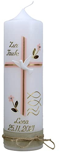 Cerziies® Taufkerze LENA Junge oder Mädchen mit Name und Datum, individuell und handverziert 1285