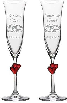 laser-diele Sektgläser mit Gravur - Geschenk zur Hochzeit - Personalisierte Sektgläser – Geschenke für Paare – L'Amour (Ringe)
