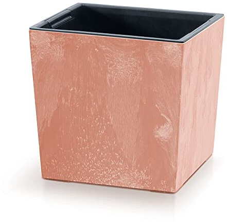 Prosperplast Macetero 2 en 1 con Inserto, Maceta para Hierbas, Aspecto de hormigón, plástico, 29,5 cm x 29,5 cm x 29 cm (terakotta)