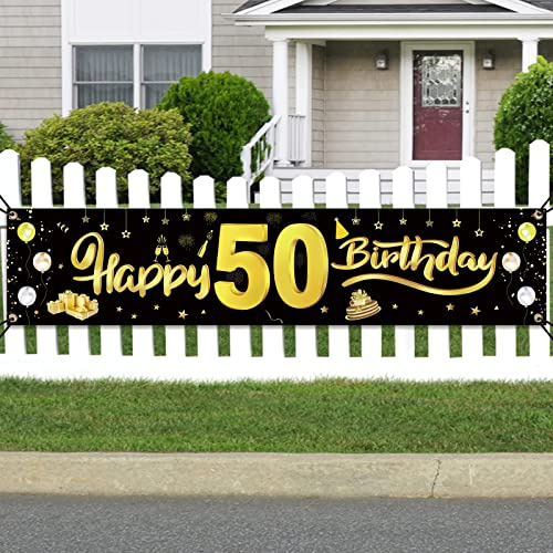 GoldRock 50. Geburtstag Deko Set - Banner für Mann und Frau, Partydeko, Foto Prop, Kuchen Tisch Dekoration - 210 cm × 40 cm