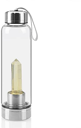 SAHKGYE Bottiglia d'Acqua in Cristallo Naturale Borraccia Riutilizzabile in Vetro Gemma con di Cristallo di Quarzo Naturale Gemstone Center Healing Obelisk Bacchetta Elisir Bottiglia d'Acqua