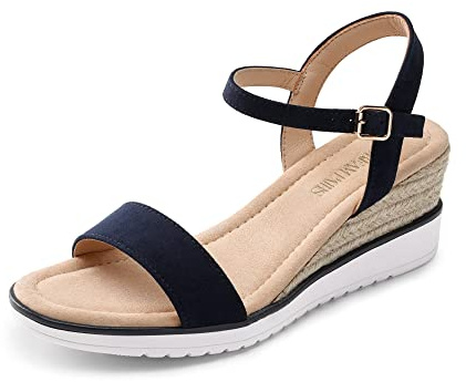 DREAM PAIRS Womens Espadrille Wedge Sandals Open Toe Ankle Strap Slingback Platform Sandals,Size 4.5,Navy,SDPW2342W-E