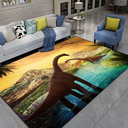 LOMDEM Kinderteppich Dinosaurier Druck Kinderzimmer Teppich Spielbereich Teppich Weich Baby Krabbelmatte Faltbar Wald Dinosaurier Großer Wohnzimmer Teppich Indoor Teppich Läufer (Farbe 1,140x180 cm)