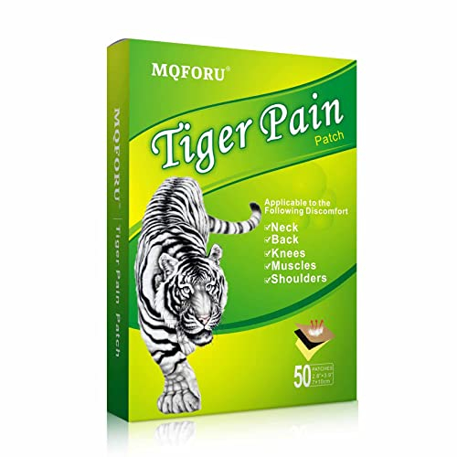 MQFORU Tiger Pain Relief Patches, 50 Count Chinese Pain Relief Plaster Herbal Patches for Knee Back Joint Neck Shoulder Pain Muscle, 24 Hours Long-Lasting Self Adhesive Heat Pads