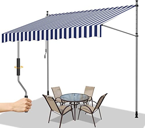 Gimisgu Tenda da Sole a Morsetto con manovella, 200x120cm, Retrattile Manuale, Regolabile in Altezza, Idrorepellente, Protezione Solare, Senza Forare, Facile da Installare, Blu Bianco