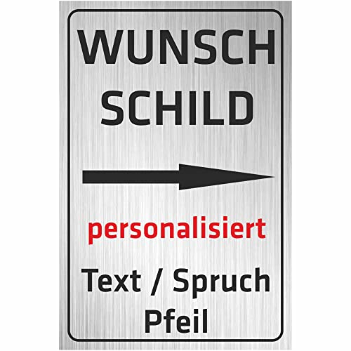INDIGOS UG - Schilder mit Pfeil - WUNSCHTEXT Schild - Edelsstahllook - Aluverbundplatte 8 Größen - Hochformat - personalisiert mit Text - Schrift - für Garage, Hotel, Parkplatz, Schule, Carport, Firma