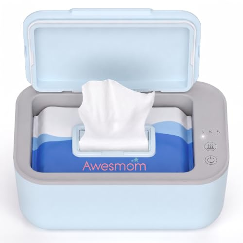Awesmom Chauffe-lingettes pour bébé, adulte, température réglable, chauffage silencieux, grand porte-lingettes avec chaleur constante - Bleu