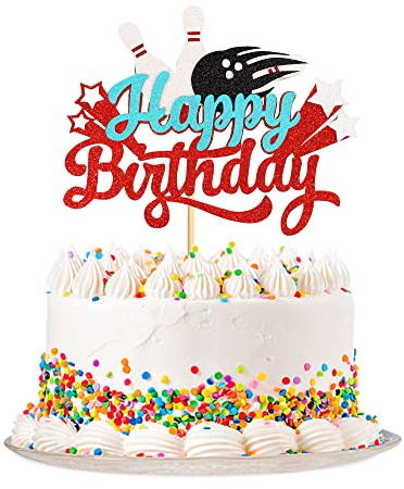 1 Pcs Bowling Happy Birthday Kuchen Topper Sport Theme Bowling Ball Kuchen Dekor für Kinder Jungen Mädchen Mann Frauen Geburtstag Party Supplies