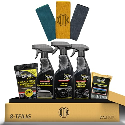 Elina Clean Car Interior 8-Teiliges Auto Reinigungsset- Premium Pflegepaket für den Fahrzeug-Innenraum, inklusive Cockpitspray und Mikrofasertücher