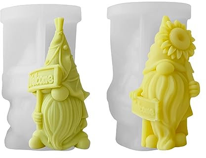 Xidmold 2pcs Flower Leaf Gnome Candle Molds 3D Sunflower Gnome Silicone Mold for Fondant, Soap, Polymer Clay, Plaster Ornament, Resin Art