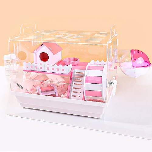 XIAOZHUANGXIONG Hamsterkäfig Klein Plastik, Käfig für Nagerkäfig, Meerschweinchen mit Zubehör, Fully Transparent, Acrylic Material (Color : Pink)