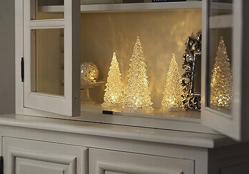 Dekoleidenschaft LED-Tanne Glamour 17 + 23 cm hoch, transparent, Dekoleuchte in Tannenbaum-Form, Batterie-Betrieben, Adventsdeko mit Beleuchtung, Leuchtdeko für Wohnzimmer,