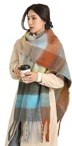 Wambere Damen Schal, Kariert übergroßer Winter SchaltuchKaro Schultertuch Plaid Deckenschal Modeschal Weich Warm Strickschal Oversized Herbstschal Warme Winter Stola mehrfarbig,Rostrot