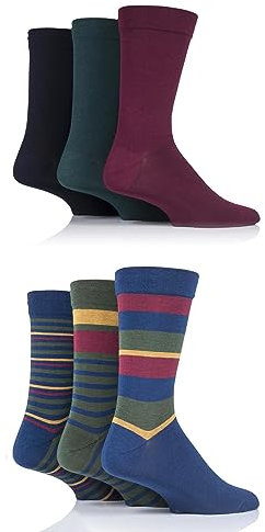 SockShop Mens 6 Pair Socks - Soft, Breathable & Cooling Bamboo Socks with a Gentle Comfort Cuff in Plains and Stripes, Bright and Colourful Multipack Royal Stripes 7-11