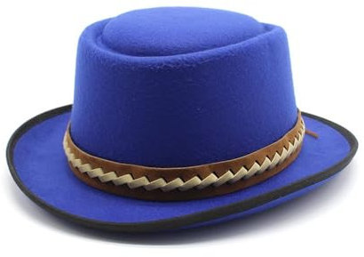 NOAMED Fengyan Mützen Vintage britischer Stil Melone Paar Gentleman Hut Frühling und Herbst große Flache Krempe warme Wollmütze (Farbe : Blau, Größe : 6 7/8-7 1/8)