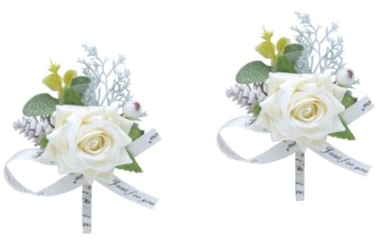 PRETYZOOM 2stücke Künstliche Corsage Mit Schleife Hochzeits-brosche Für Braut Und Brautjungfern Weißes Handgelenk-Blumen-Accessoire Für Hochzeiten Und Besondere Anlässe