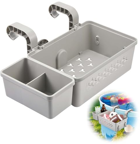 Nuenen Pool Aufbewahrungskorb Set inklusive Kunststoff Pool Korb Pool Getränkehalter Hot Tub Zubehör Multifunktionales Pool Zubehör für Aufstellpool Schwimmbad Oberirdischen (Grau)