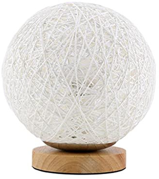 YIGZYCN Lampe de table LED en forme de boule en bois de rotin, lampe de chevet USB, lampe de lune en rotin naturel, abat-jour tricoté à la main, veilleuse pour chambre à coucher, salon, découpe pour
