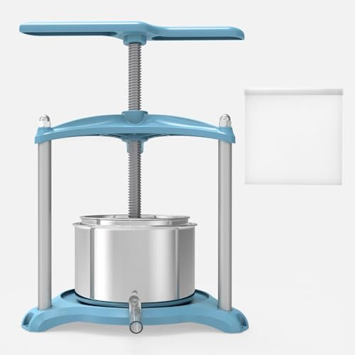 SQUEEZE master Pressa manuale per tintura di formaggio, erbe, frutta, vino, 6 litri, con struttura triangolare e manico a T, in acciaio inox, per succhi, sidro, vino, olio d'oliva, blu