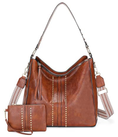 BAIGIO Sac à Main Femme en Cuir PU Sac Bandoulière Shopper Hobo Grand Sac à Bandoulière en Cuir PU 2PCS Sac Fourre-Tout pour Ordinateur Portable Sac à Main avec Poignées Sac Fourre-Tout Marron