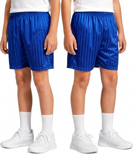 KHIM barn skugga rand skola PE shorts pojkar flickor sommar gym sport fotbollsspel cykelshorts, Kungsblå 2-pack, 3-4 Years