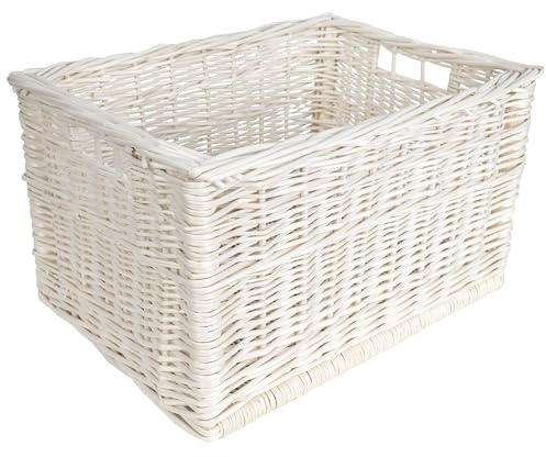 Creative Home Großer Weidenkorb Weiß Aufbewahrungskorb 40 x 30 x 24 cm | Handgeflochten, Haltbar | Korb Geflochten Naturkorb mit Griffen Aufbewahrung | Für Regal, Spielzeug, Werkzeuge, Bad Korb