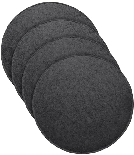 MorNon 4er Set Stuhlkissen, Rund Filz Sitzkissen 35 cm Sitzauflagen für Bank, Sitzkissen mit rutschfesten Einlagen für alle Arten von Stühlen, für drinnen und draußen (Schwarz)