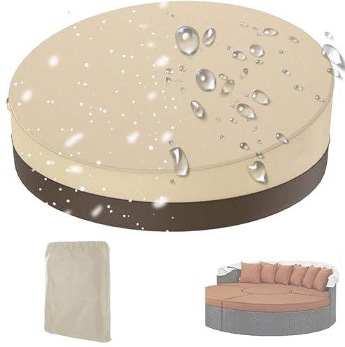 Abdeckung für Sonneninsel Rund,Wasserdicht Staubdicht Schutzhülle für Liegeinsel Outdoor Rund , 210D Oxford Abdeckhaube für Sonnenliege Garten mit Kordelzug Einstellbarer(Size:228*83cm,Color:BeigeCoff