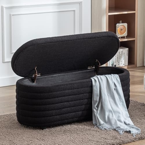 chairus Cassapanca Panca da Ingresso in Pelliccia Panca Contenitore Panchina Imbottita con Pouf contenitore Piedini Panche Moderne per Soggiorno/Camera da Letto/Ingresso, Nero