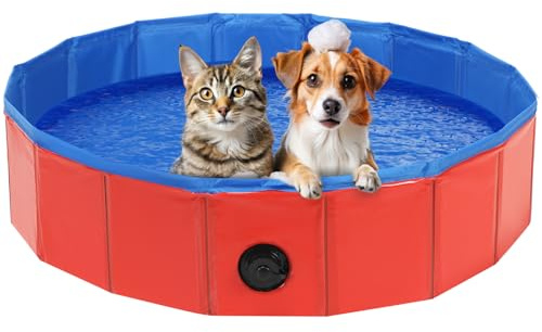 DASBET Foldable Dog Pool Dog Paddling Pool PVC Collapsible Dog Swimming Pool Portable Pet Wading Pool for Dogs, Puppies, Cats Pet Tub for Indoor & Outdoor (80 x 20cm, Red)